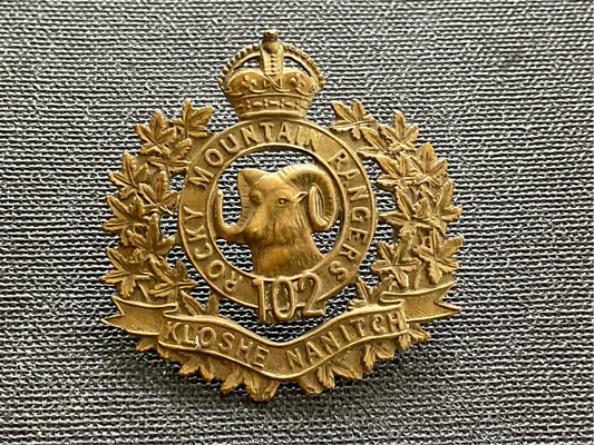 Canadian 102nd Rocky Mountain Rangers ( kloshe Manitch) cap badge.
